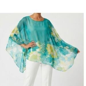 Chico’s ONE SIZE Serene Blooms TEAL MULTI Sheer Overlay Top